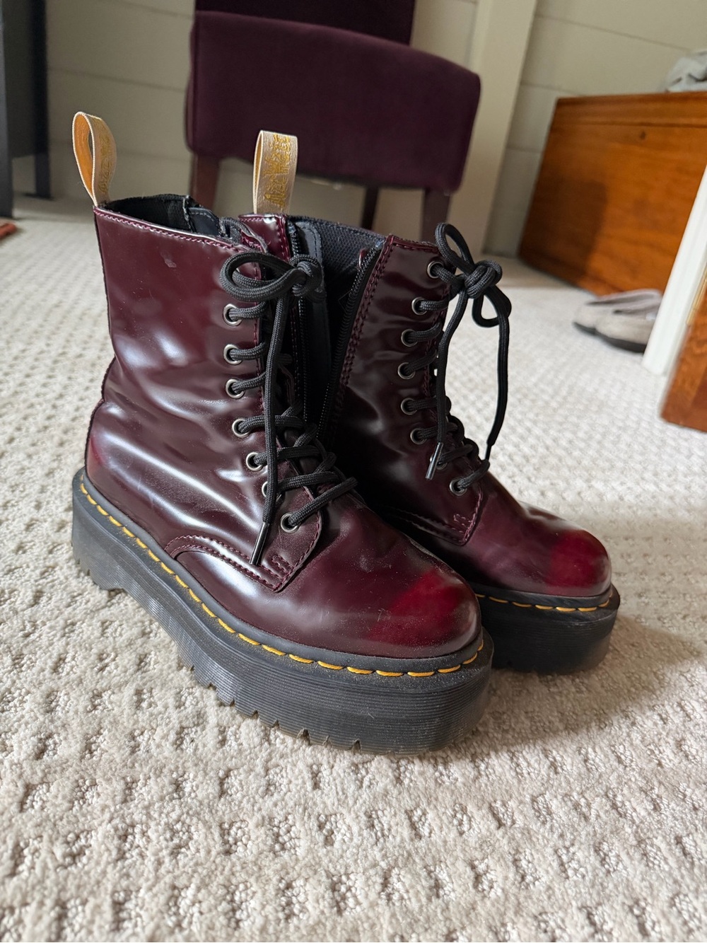Dr. Martens Cherry Red Platform Lace-Up Boots
